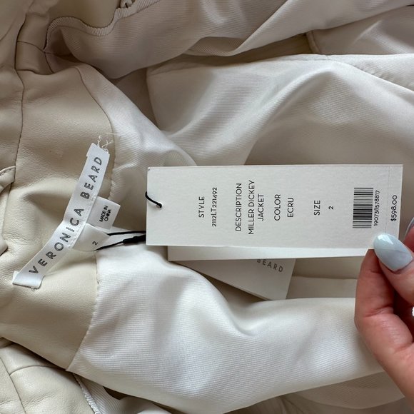 Veronica Beard Miller Dickey Jacket Size 2 in Ecru Faux Leather Double-breasted - Picture 4 of 11